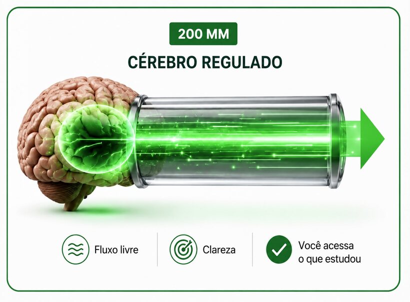 Cano de 200 mm — cérebro regulado: fluxo livre, clareza e você acessa o que estudou.